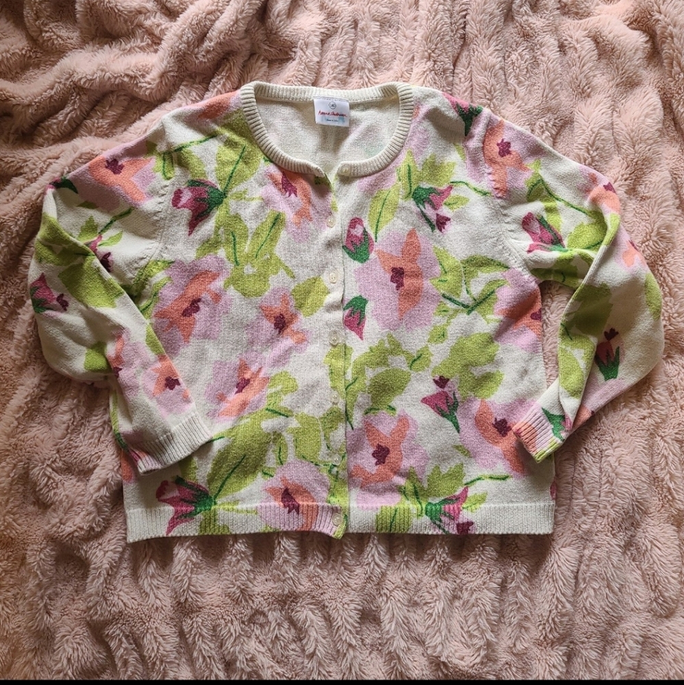 Hanna Andersson angora blend floral cardigan sweater super soft size 10